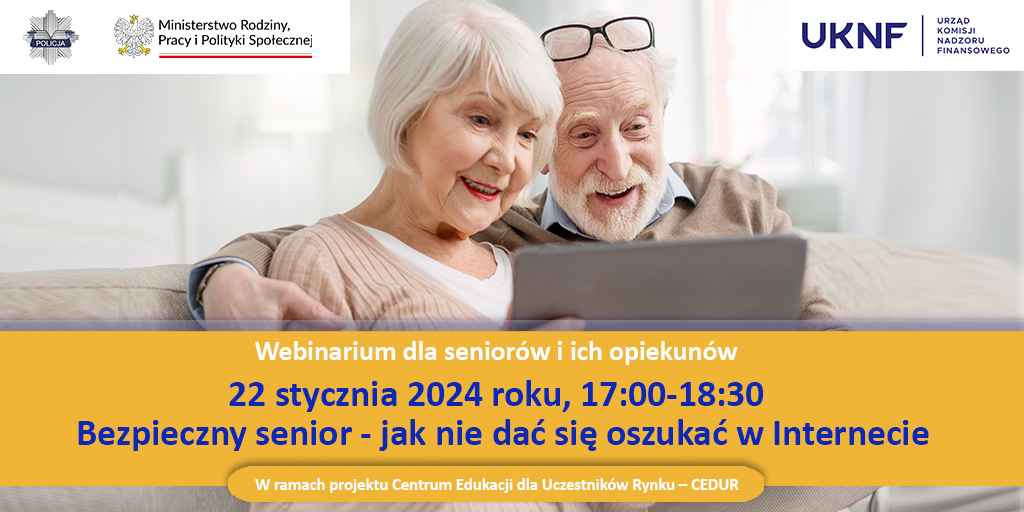 Grafika - webinarium CEDUR dla seniorów i ich opiekunów - 22 stycznia 2024 roku