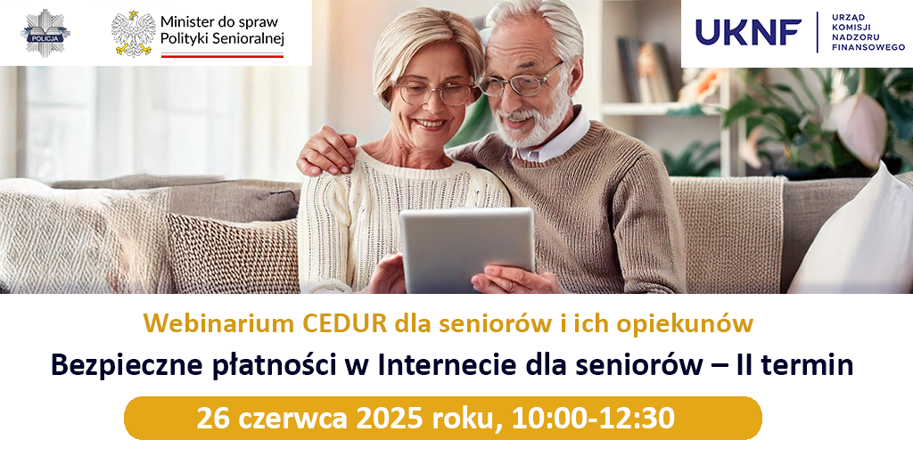 Grafika - Urząd KNF - webinarium CEDUR dla seniorów i ich opiekunów - 26 czerwca 2025 roku