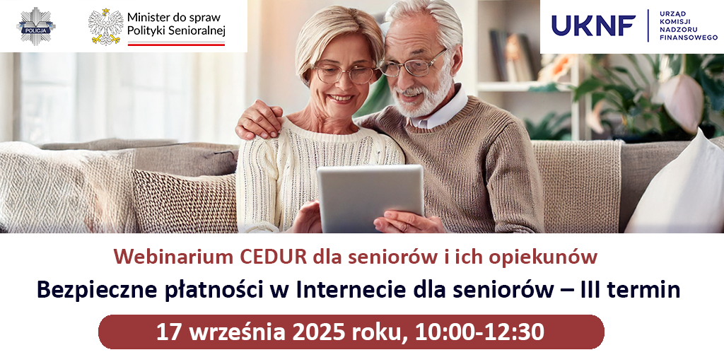 Grafika - Urząd KNF - webinarium CEDUR dla seniorów i ich opiekunów - 17 września 2025 roku